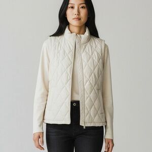 Free Country L Cream Puffer Vest Mountain Chic Preppy Outdoors Coastal Casual